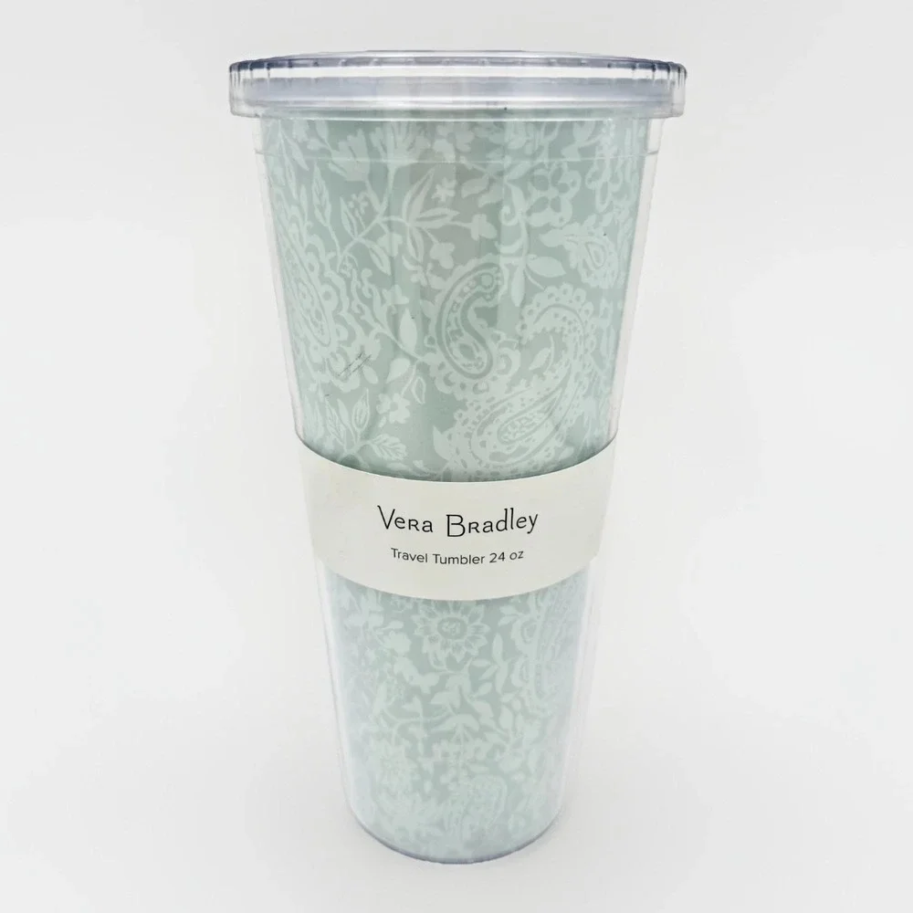 Vera Bradley Travel Tumbler 24 oz Eden Paisley Mint No Straw BPA Free Hand Wash
